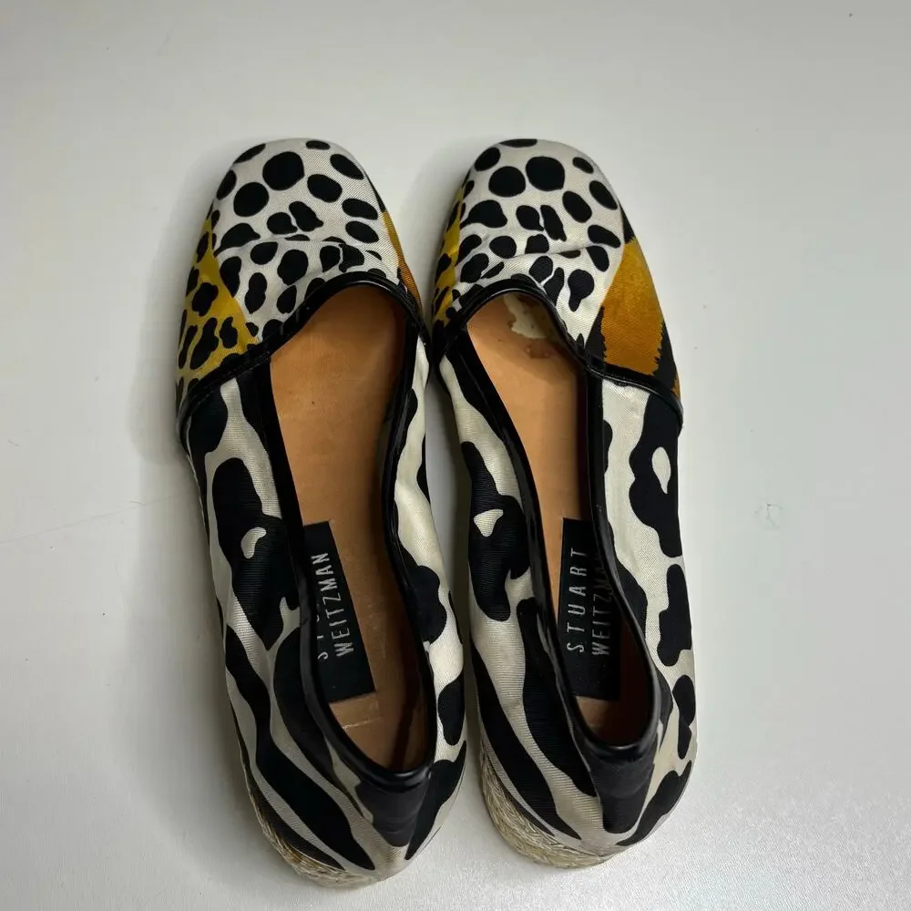 Stuart Weitzman Animal Print Slip On Mini Wedge Espadrilles Square Toe 9
